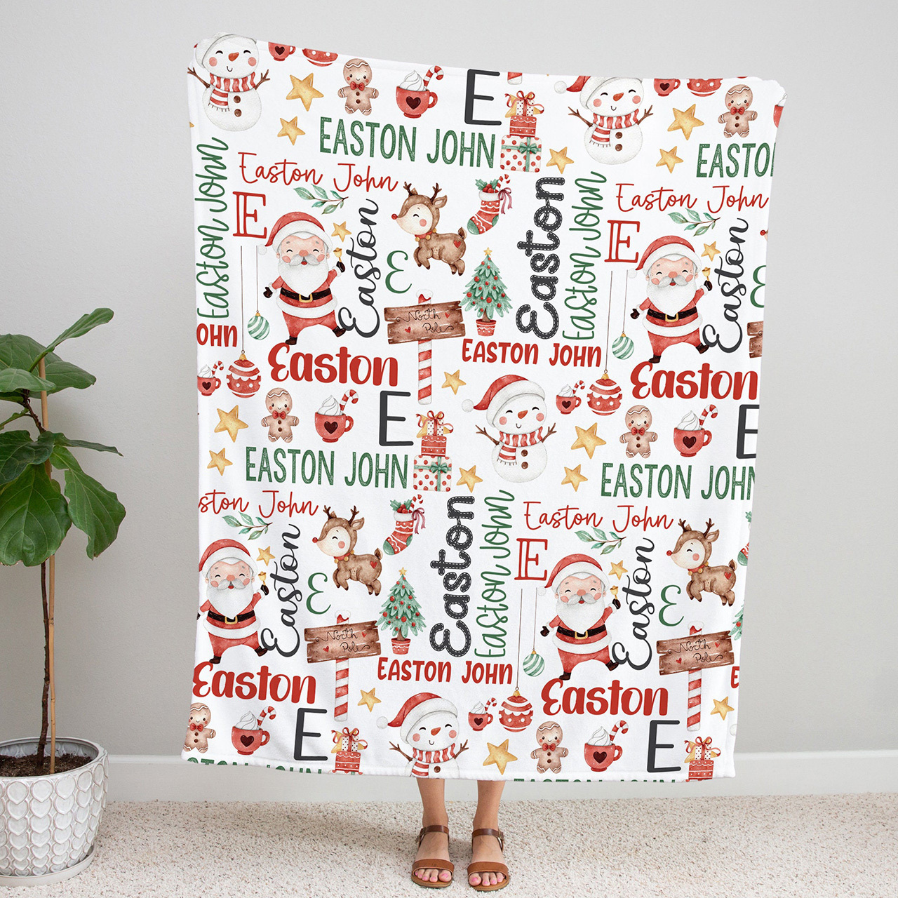 Personalized Christmas Santa Reindeer Snowman Blanket Beepumpkin
