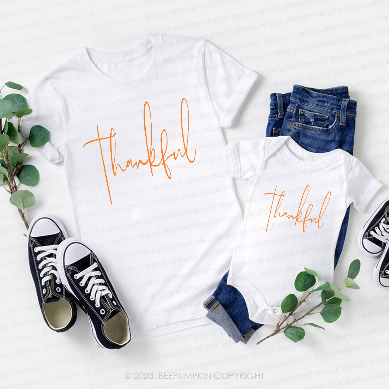 Cute Fall Thankful Thanksgiving Matching Shirts Beepumpkin