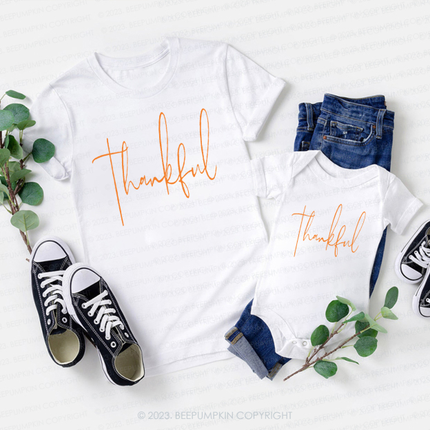 Cute Fall Thankful Thanksgiving Matching Shirts Beepumpkin