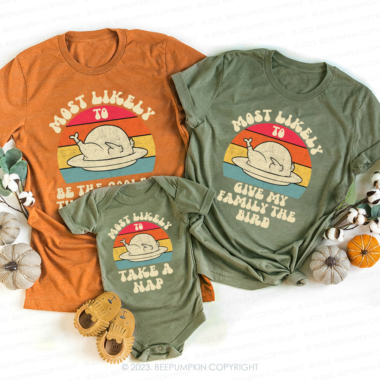 Personalization Most Likely to Thanksgiving Family Shirts Beepumpkin