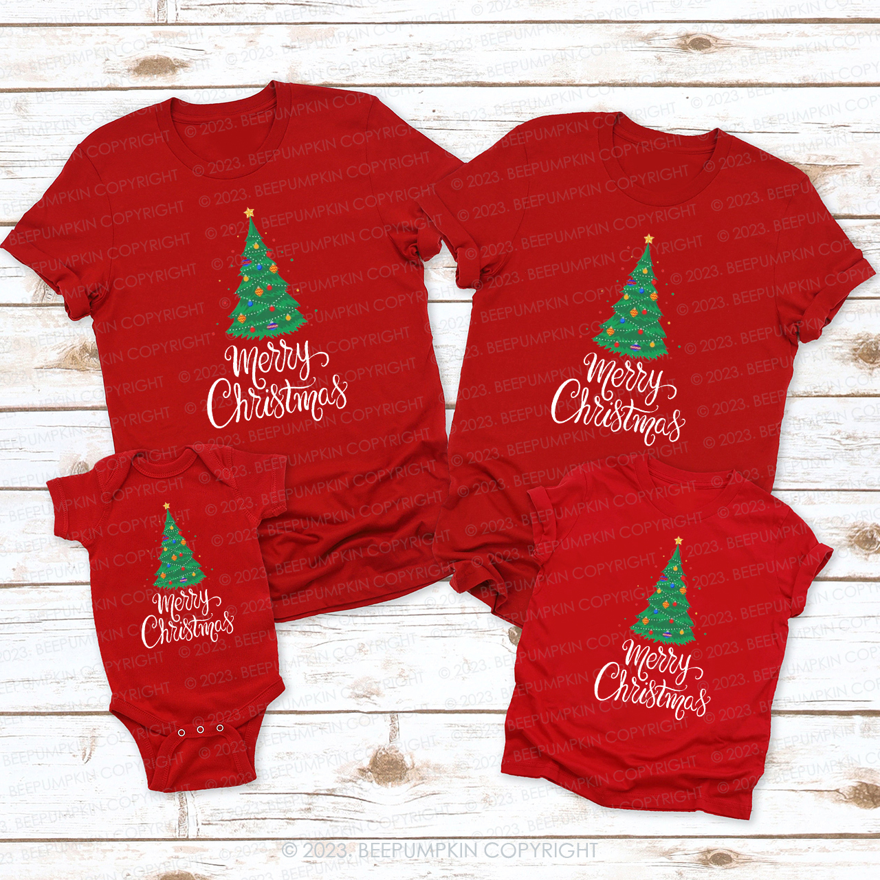 Merry Christmas Tree Christmas T-Shirt For Family Beepumpkin