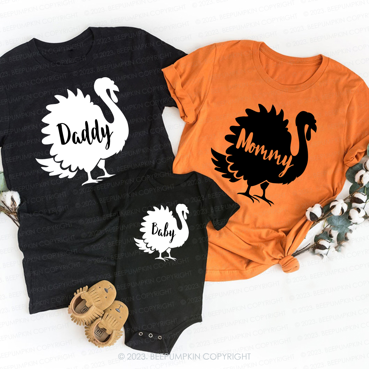 Personalized Thanksgiving Dancing Turkey Family T-shirts Beepumpkin