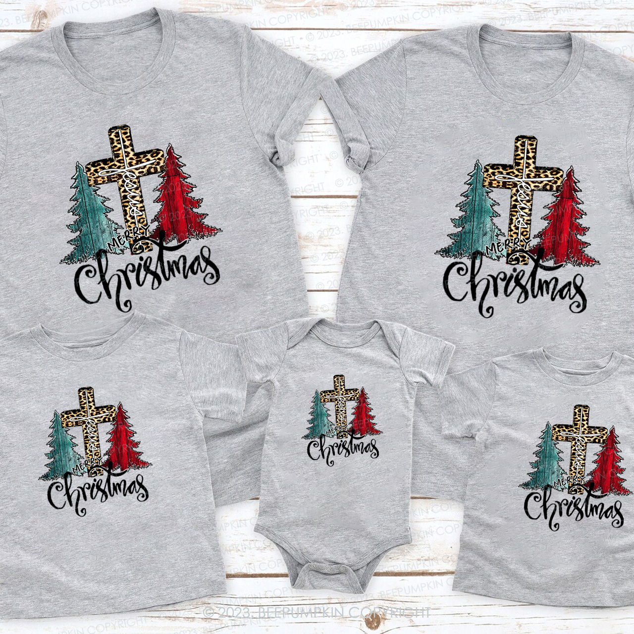 Christmas Trees and Jesus bless Us Matching Shirt For Family Beepumpkin