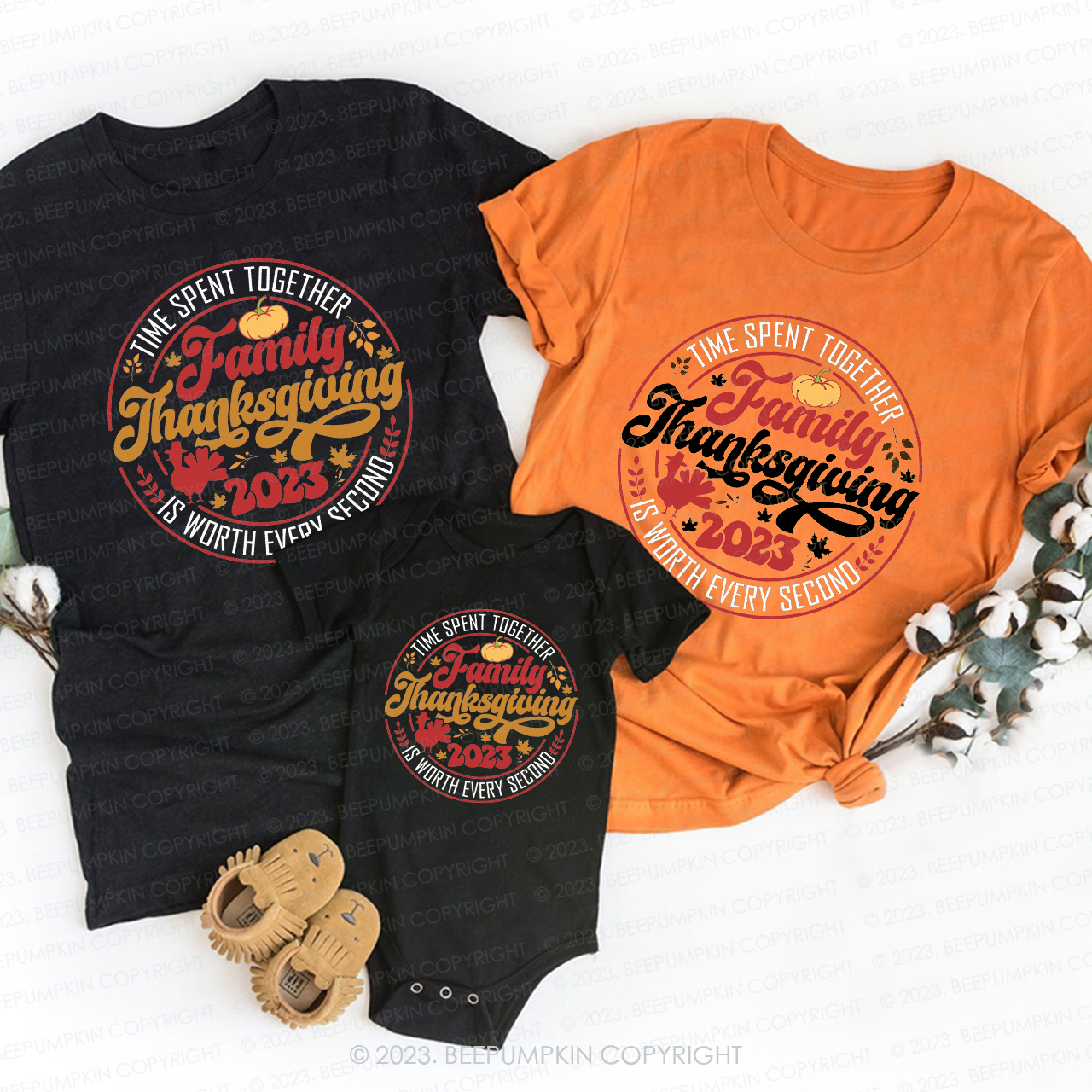 Time Spent Together Family Thanksgiving Family T-shirts Beepumpkin
