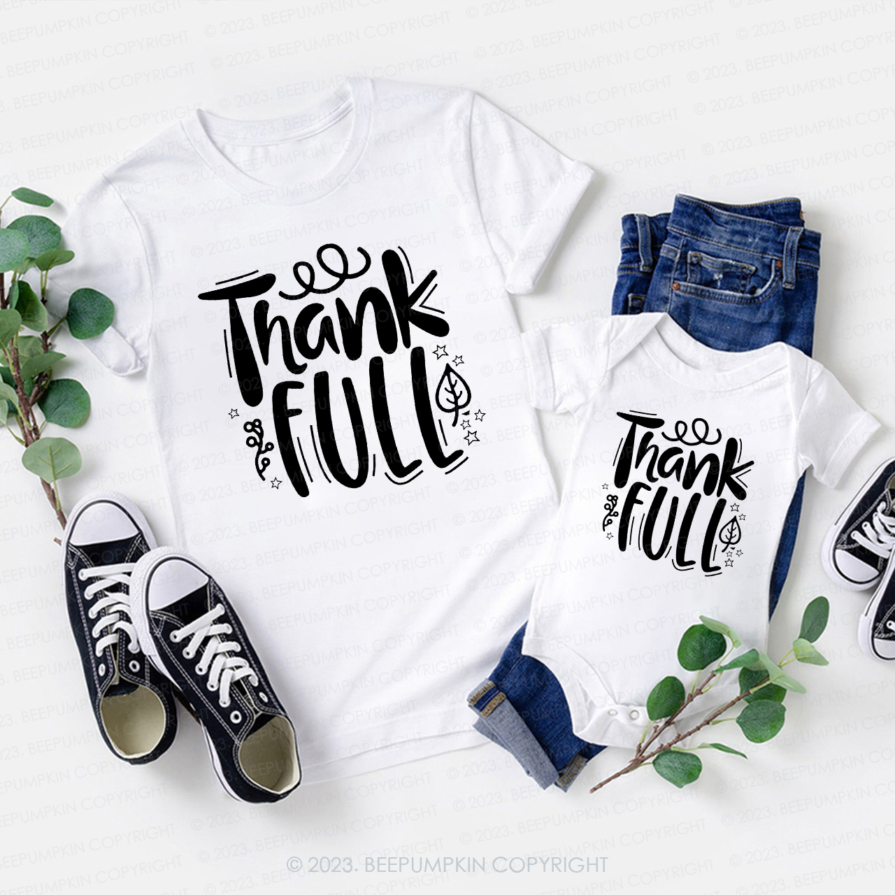 Fall Quotes Thankful Family Matching T-shirts Beepumpkin