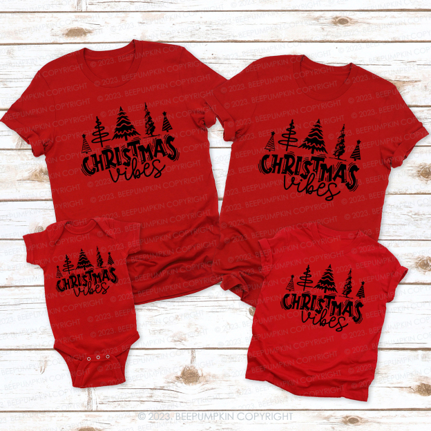 Christmas Vibes Forest Matching Tees For Family Beepumpkin