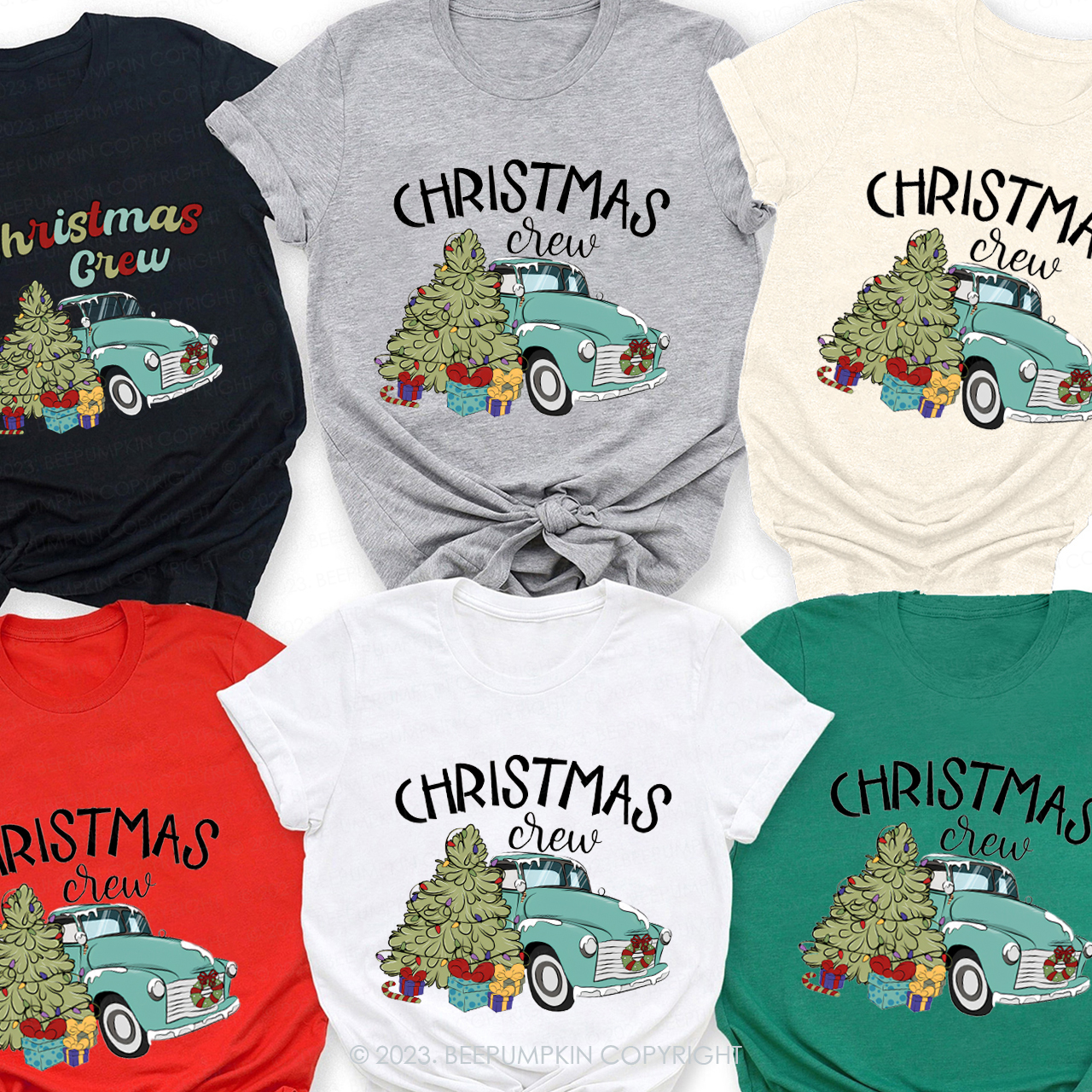 Retro Christmas Crew 2023 Family Group Matching Tees Beepumpkin