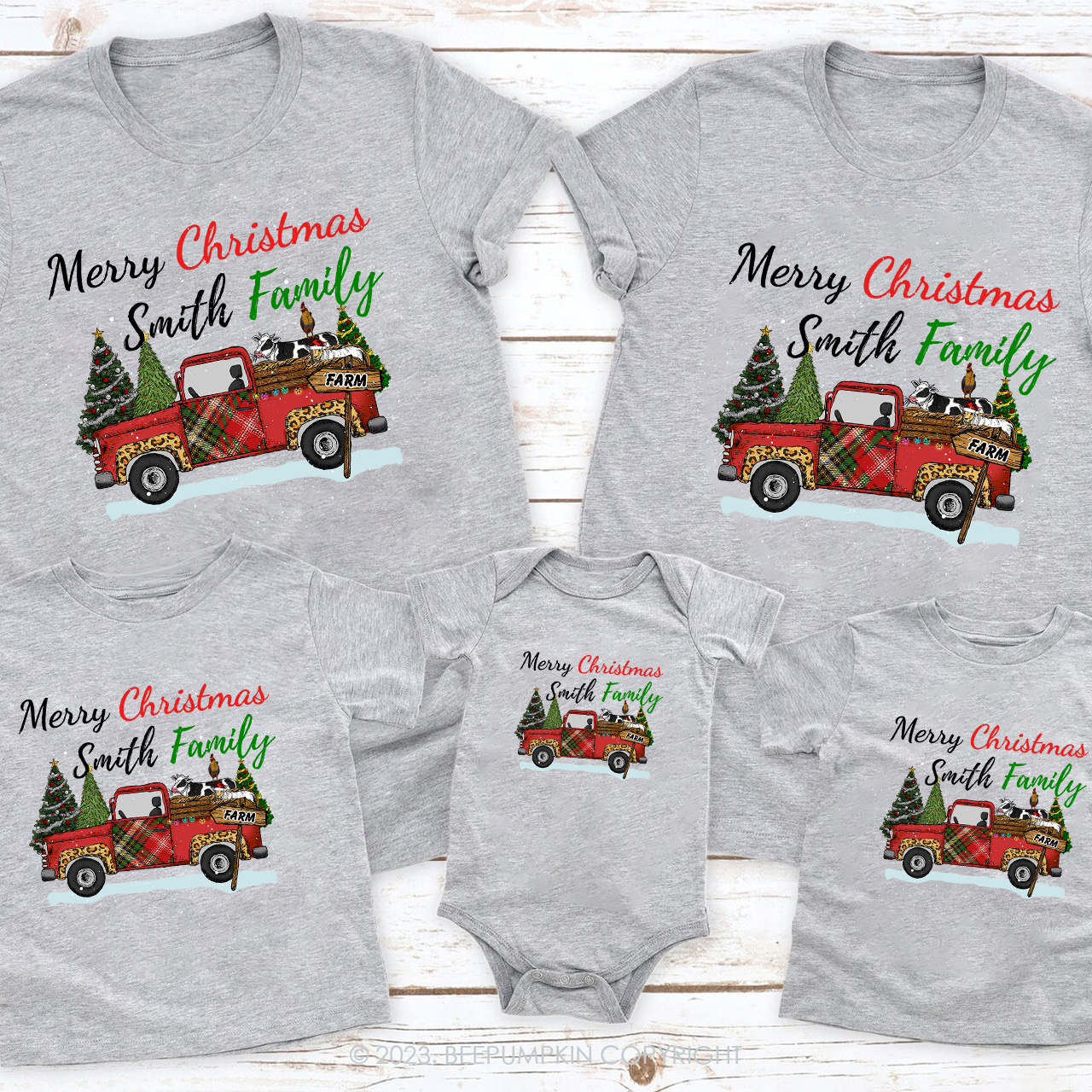 Personalized Christmas Fram Truck Family Matching Tees Beepumpkin