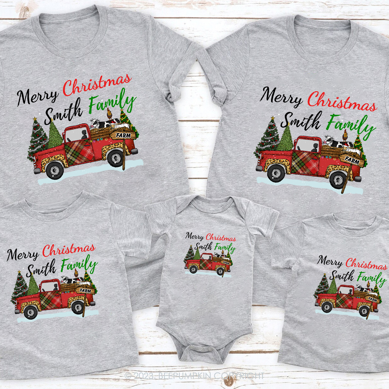 Personalized Christmas Fram Truck Family Matching Tees Beepumpkin