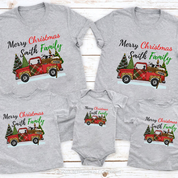 Personalized Christmas Fram Truck Family Matching Tees Beepumpkin