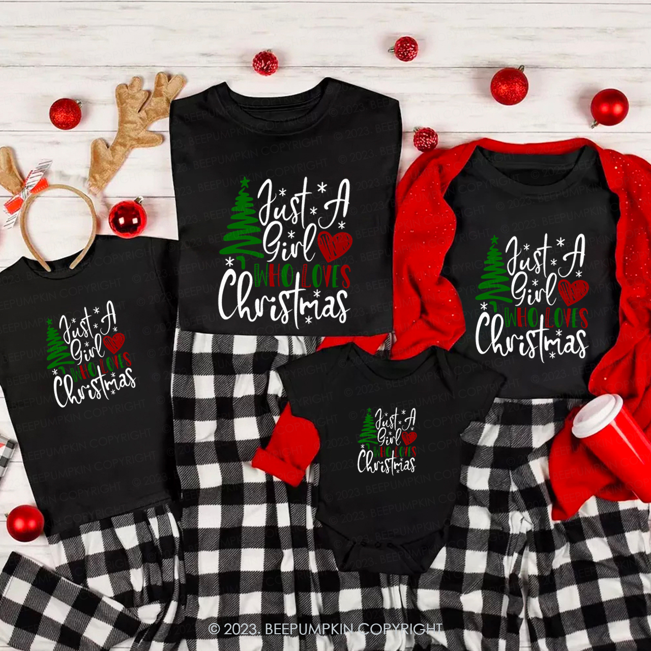 Just A Girl Who Loves Christmas Family Matching Tees Beepumpkin