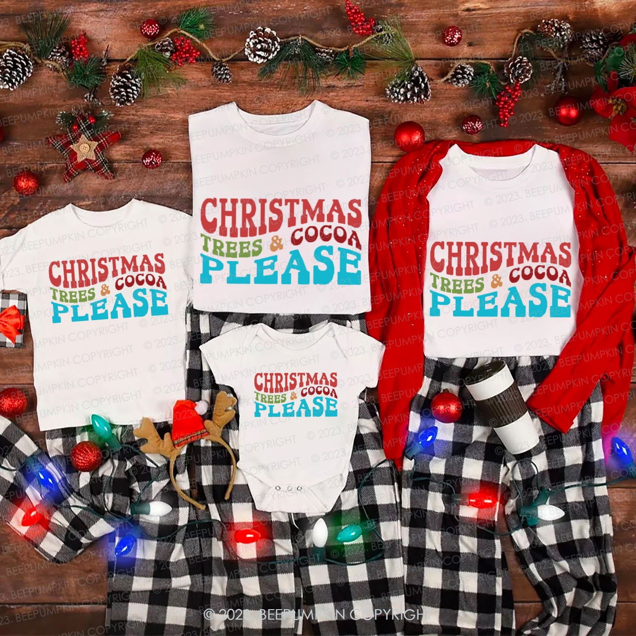 Christmas Trees & Cocoa Please Family Matching Shirts Beepumpkin