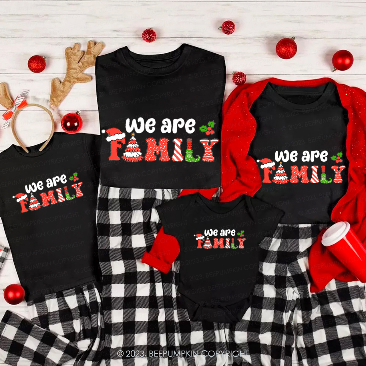 Christmas We are Family Cute Font Matching Shirts Beepumpkin