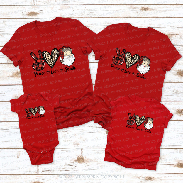 Christmas Peace Love Plaid Leopard Print Elements Matching Shirts Beepumpkin