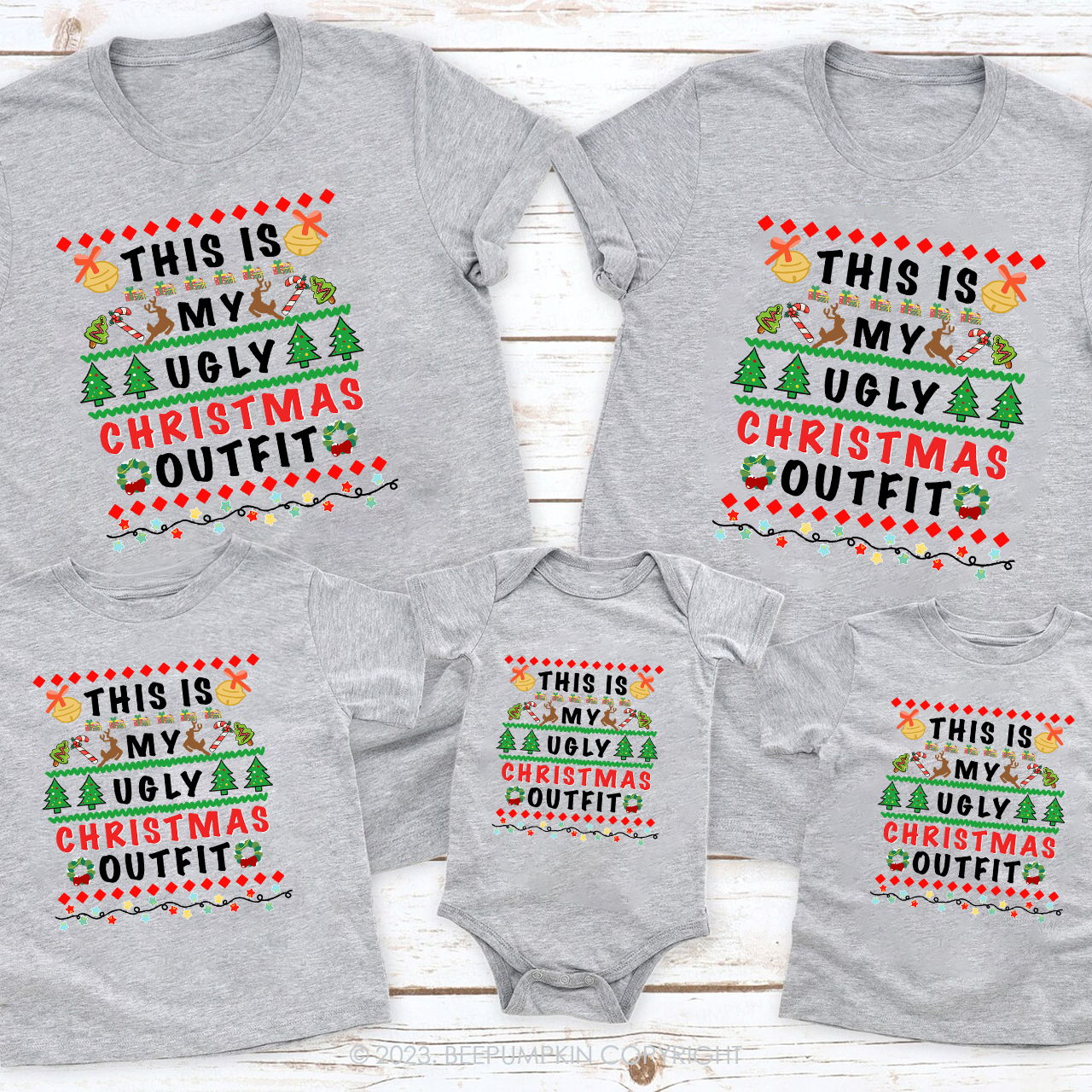 This Is My Ugly Christmas Outfit Merry Christmas Matching T-Shirts Beepumpkin