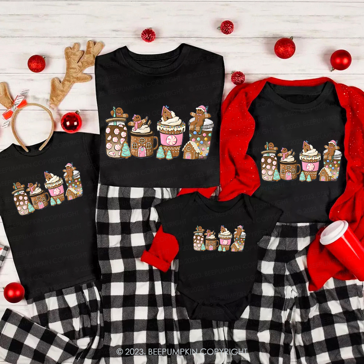 Gingerbread Man Soaked in Coffee Family Matching T-Shirts Beepumpkin