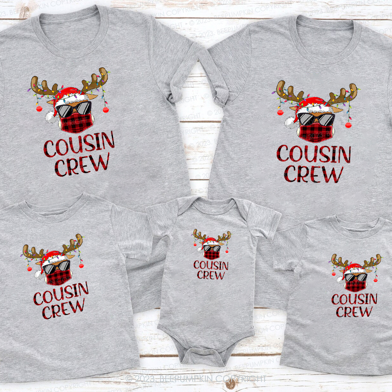 Cousin Crew Christmas Elk with Sunglasses Family Matching Tees Beepumpkin