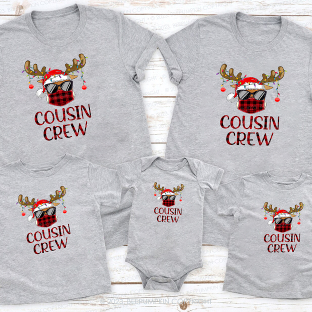 Cousin Crew Christmas Elk with Sunglasses Family Matching Tees Beepumpkin