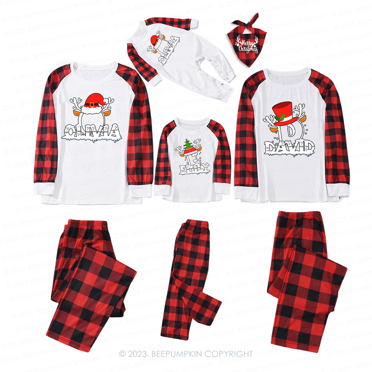 Personalized Various Christmas Hats Family Matching Pajamas Beepumpkin