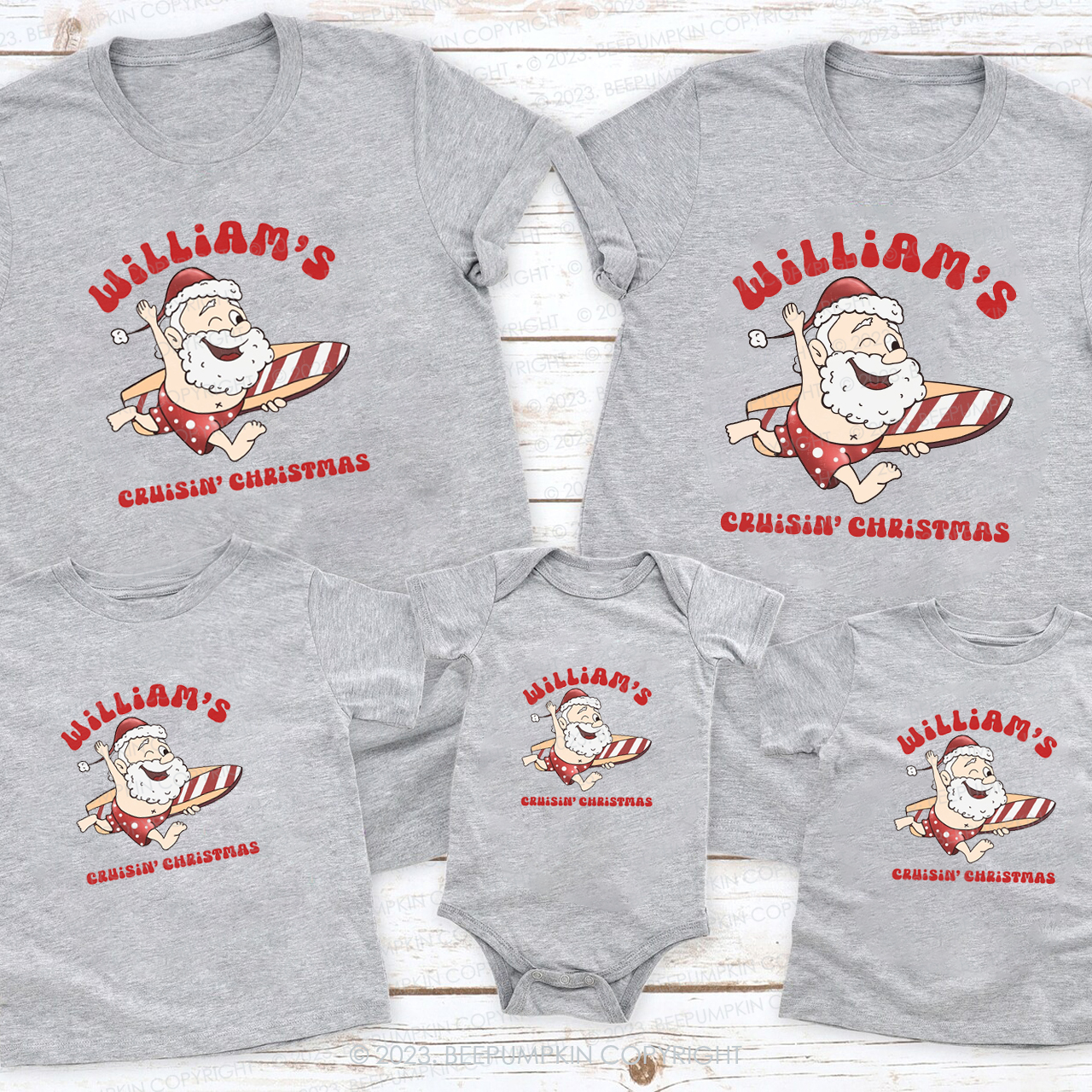 Santa Claus Surfing On the Beach Family Matching Tees Beepumpkin