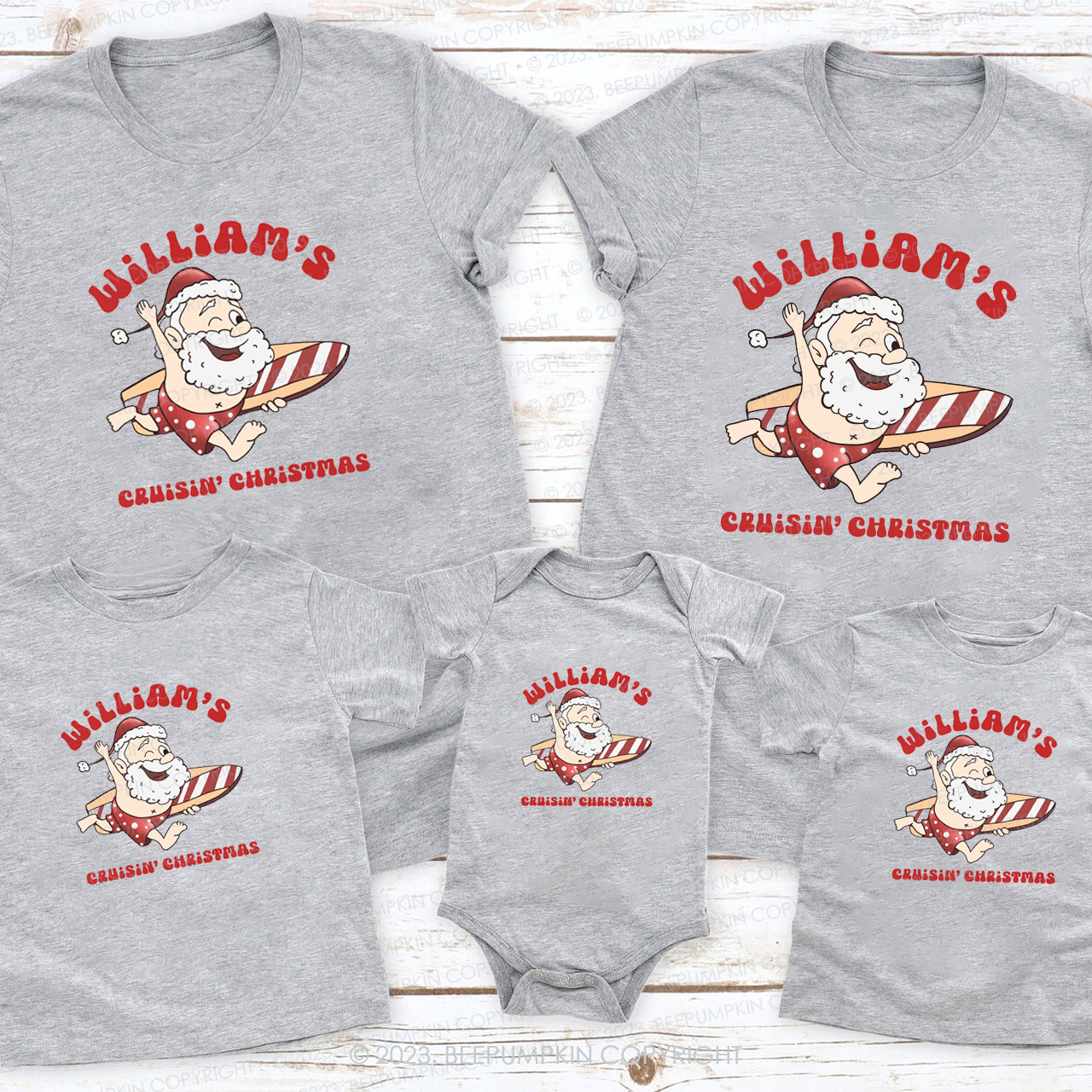 Santa Claus Surfing On the Beach Family Matching Tees Beepumpkin