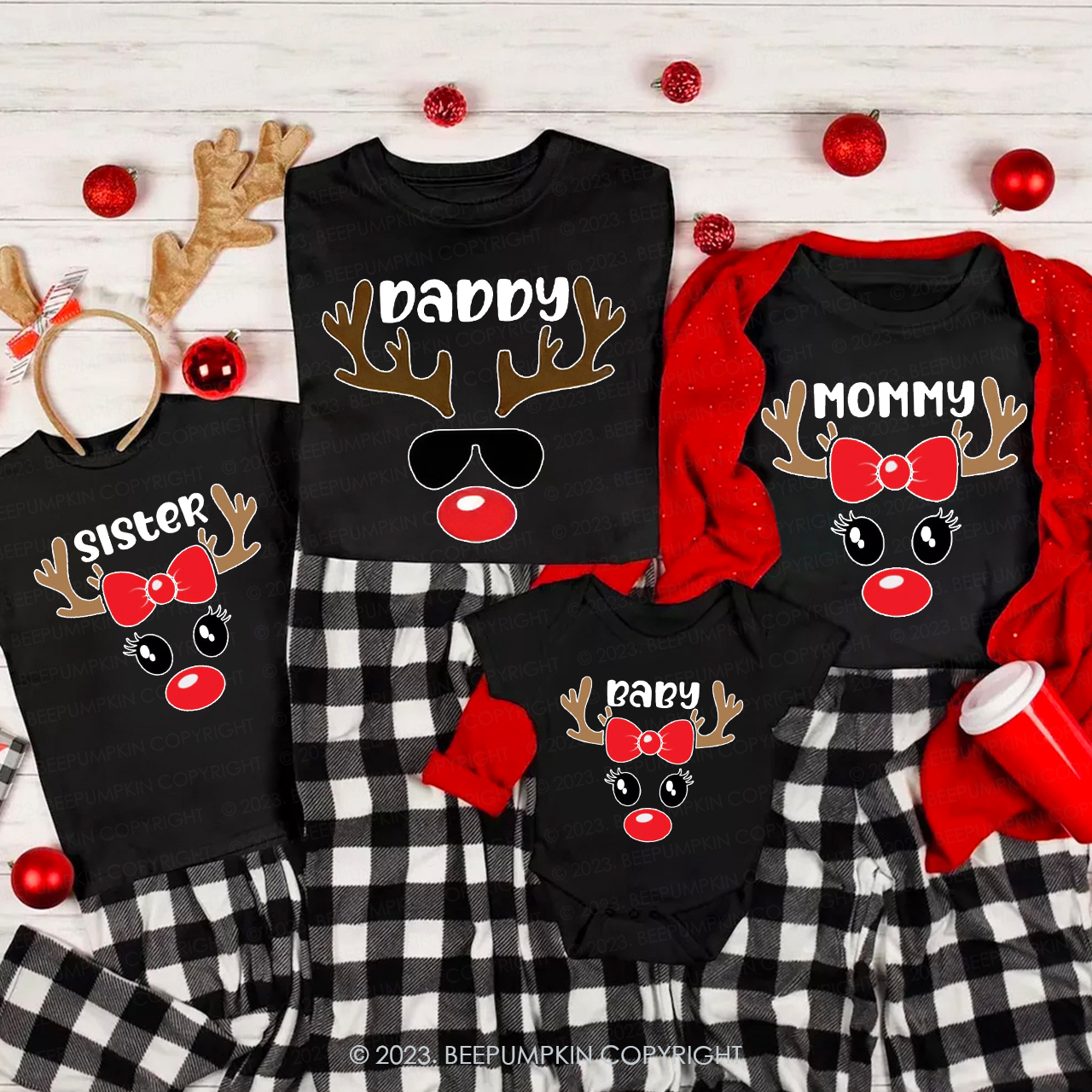 Personalized Xmas Reindeer Family Matching Shirts
