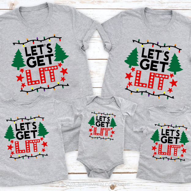 Funny Christmas Decor Let's get Lit Family Matching Shirts