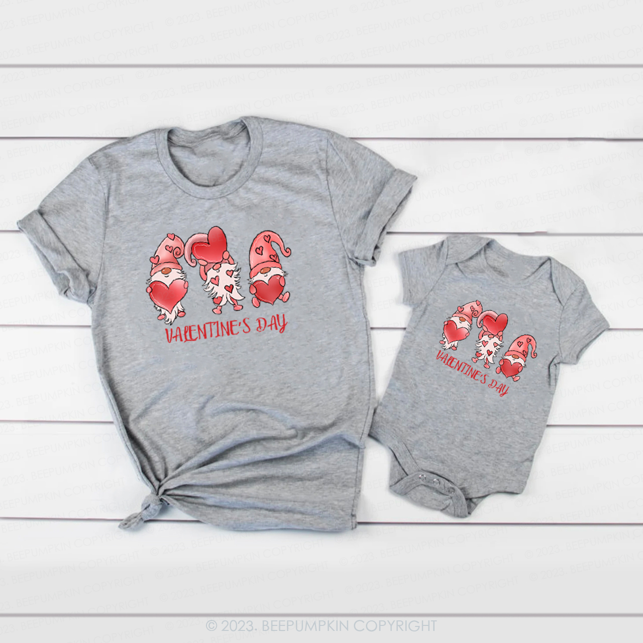 Happy Valentine Three Little Christmas Gnomes Family Matching Shirts