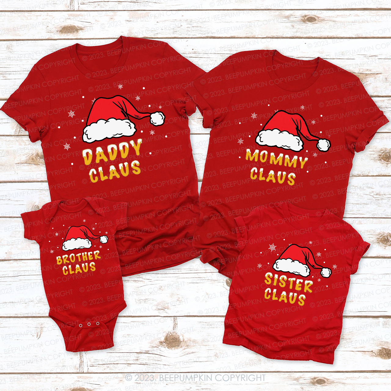 Personalized Claus Christmas Holiday Red Santa Hat Matching Shirt