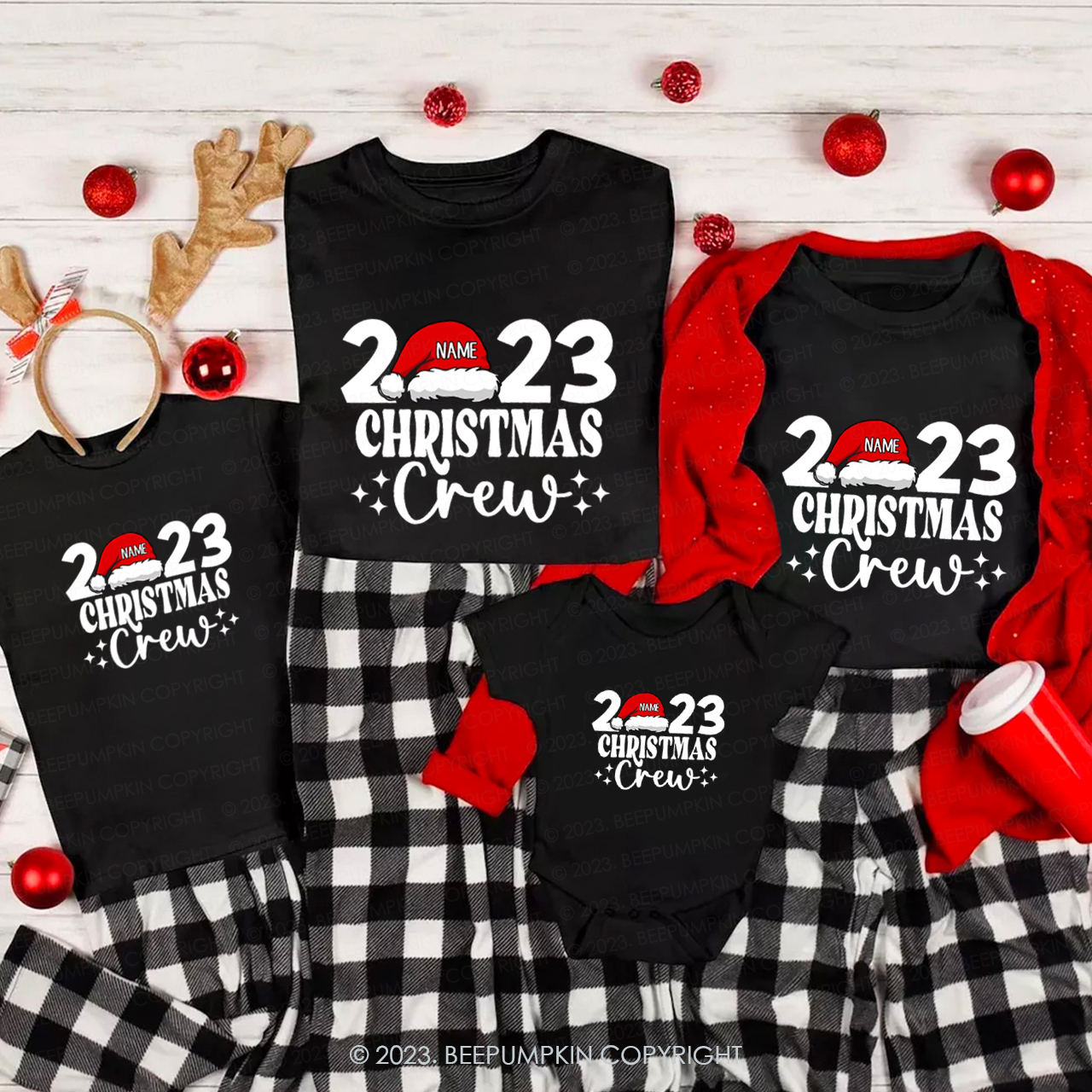 Personalized Christmas Crew 2023 Name On Santa Hat Shirts