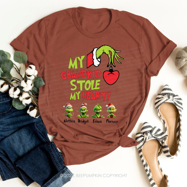 CUSTOM Christmas Mama Heart Kid Name T-Shirts