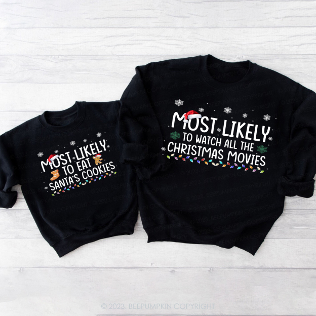 Most Likely To Funny Christmas Pajama Sweatshirts For Family