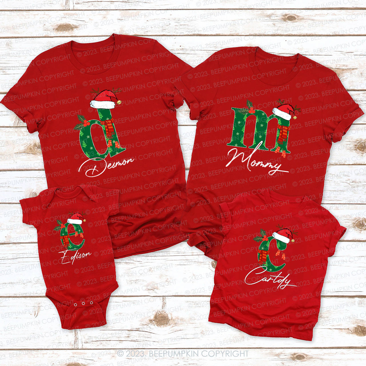 Personalized Lucky Monogrammed Family Christmas Matching Shirts