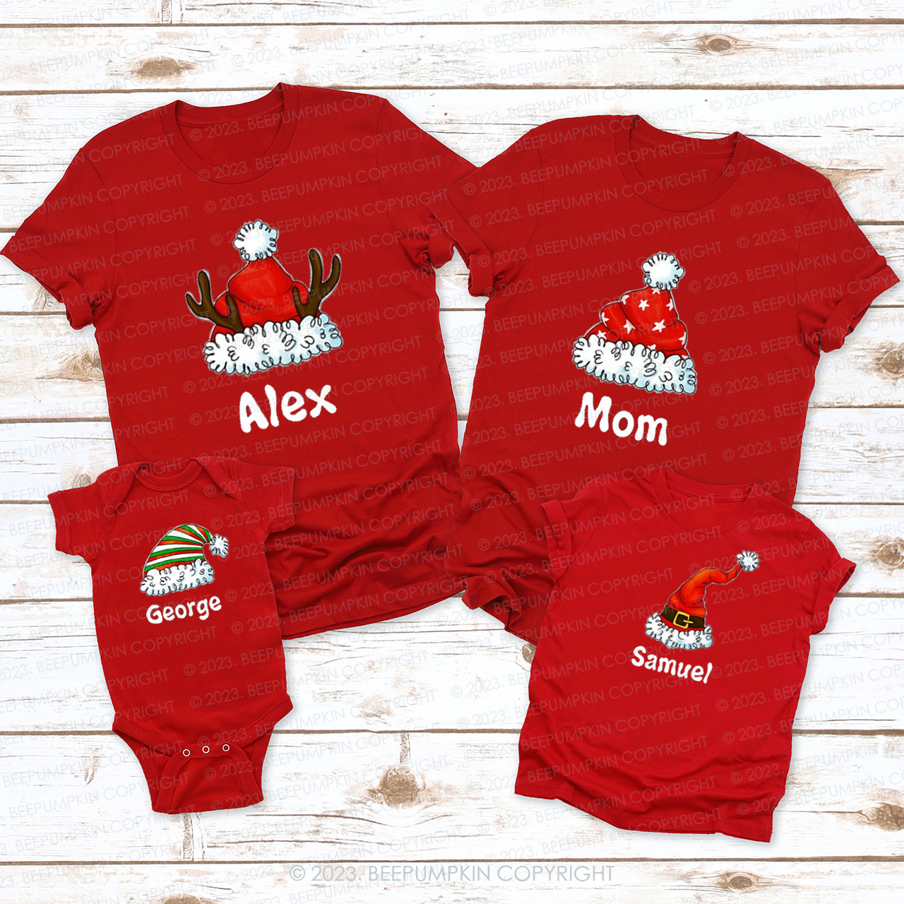 Personalized Cute Christmas Hat with Customized Name Matching Shirts