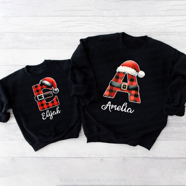 Personalized Reindeer Santa Claus Christmas Plaid Letters Sweatshirts