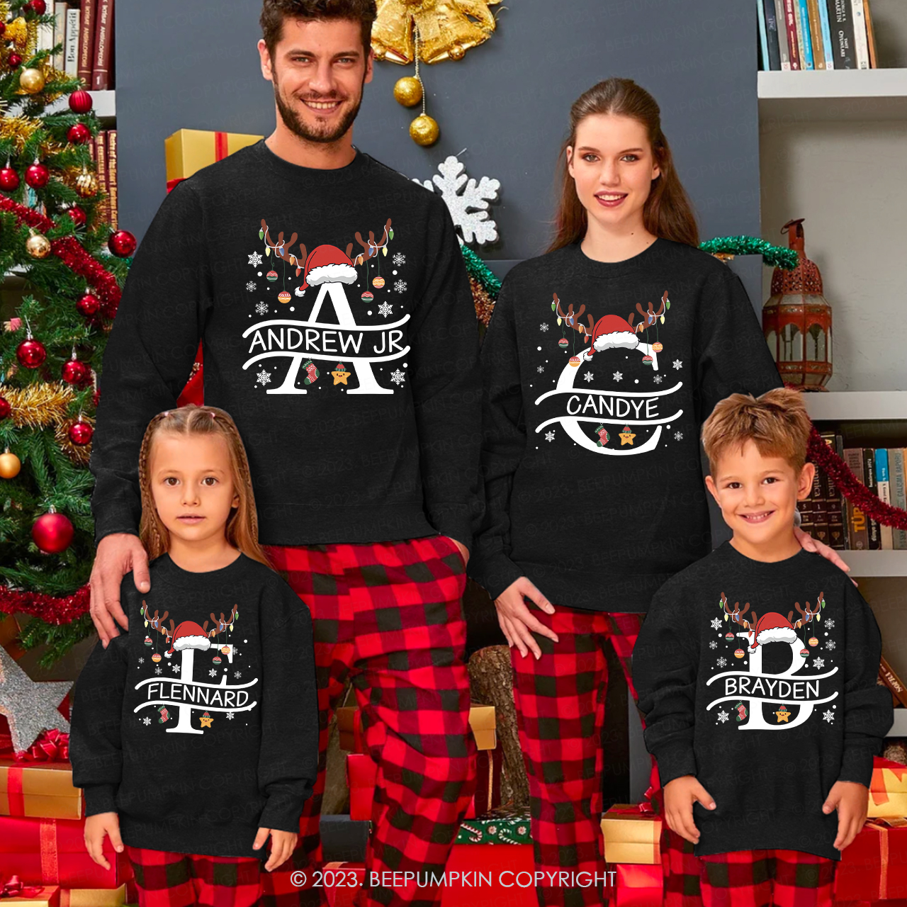 Personalized Christmas Elk Family Matching Shirts Sweatshirts Sale 