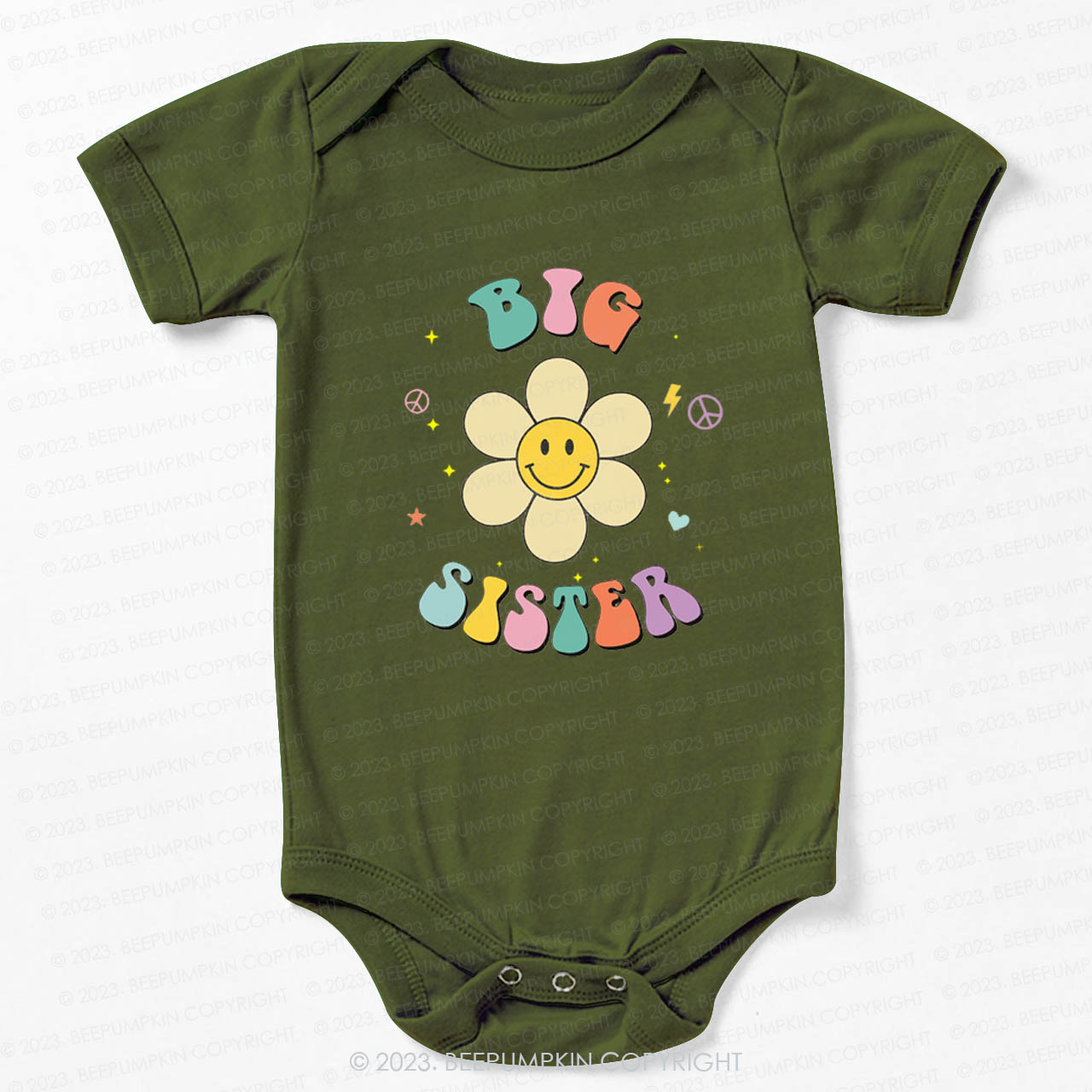 Personalized Smiley Face Flower Sibling Bodysuit For Baby