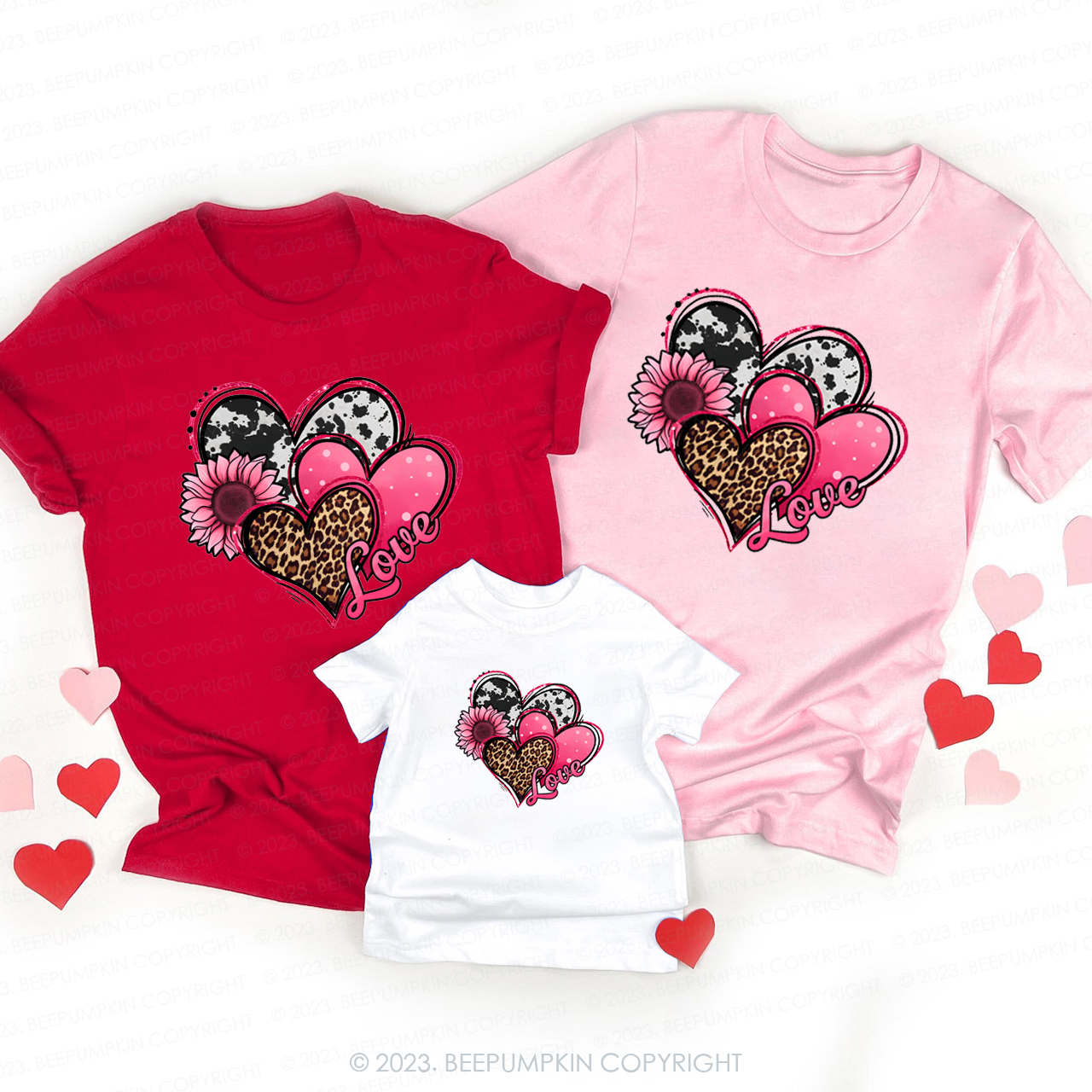 Valentines Day Western Hearts And Sunflower Family Matching Shirts