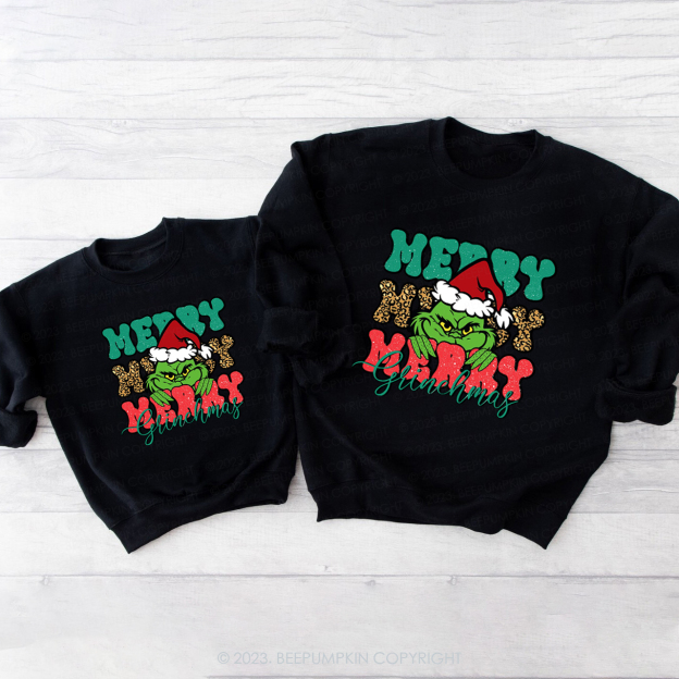 Merry Merry Christmas Family Matching Grinch Sweatshirts