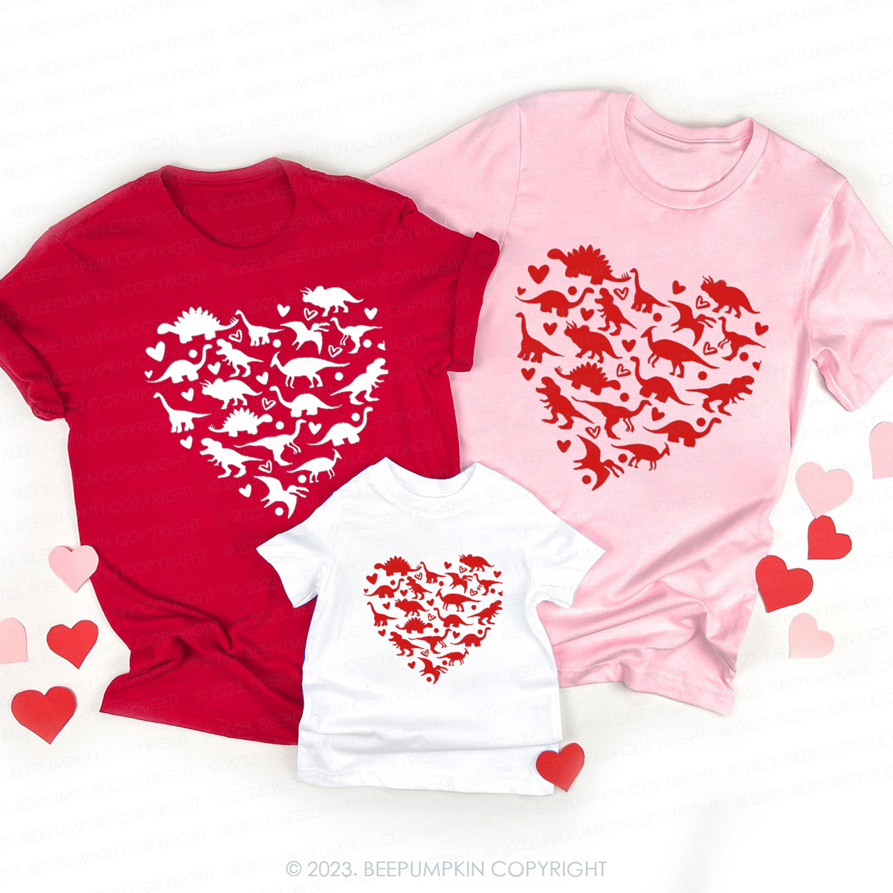 Valentine Dinosaur Heart Family Matching Shirts