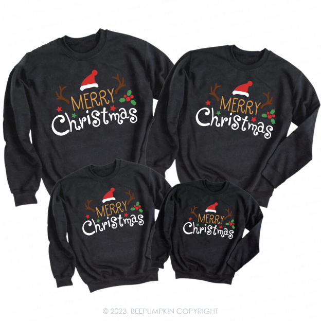 Merry Christmas Santa Hat Reindeer Holiday Sweatshirts