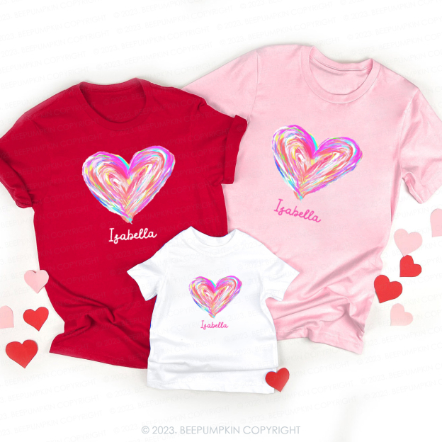Watercolor Heart with Name Valentine's Day Family Matching Shirts