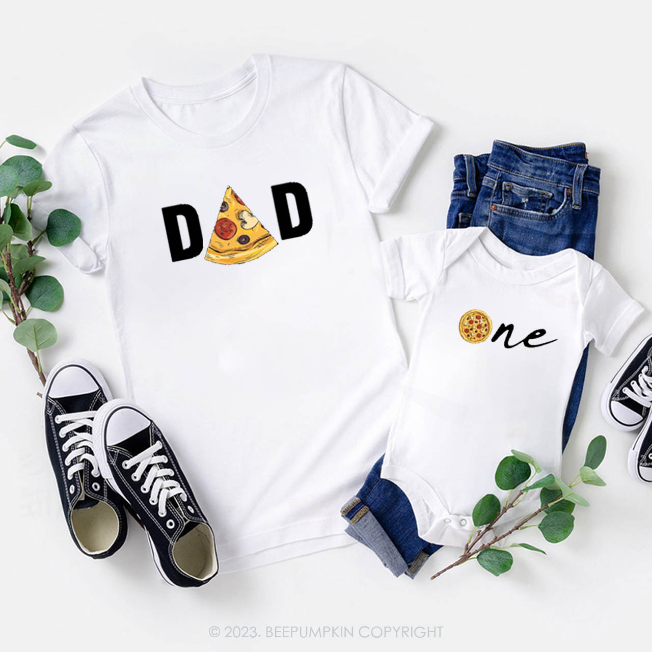  Pizza Theme Birthday Party Family Matching T-shirt