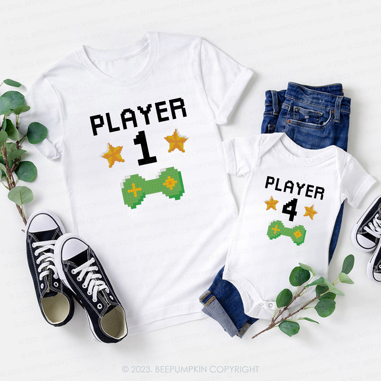 Custom One Player Gamer Number Family Matching Shirts