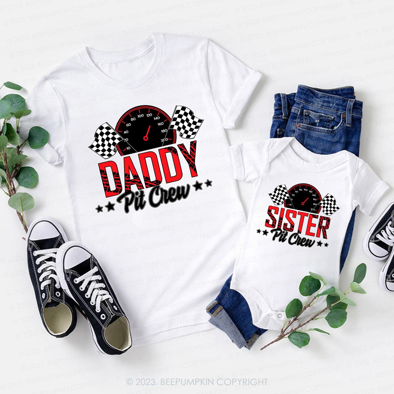 Personalized Family Pit Crew Race Car Matching Birthday Tees