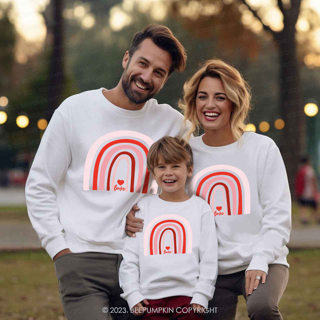 Rainbow Love Heart Valentine's Day Family Gift Sweatshirts
