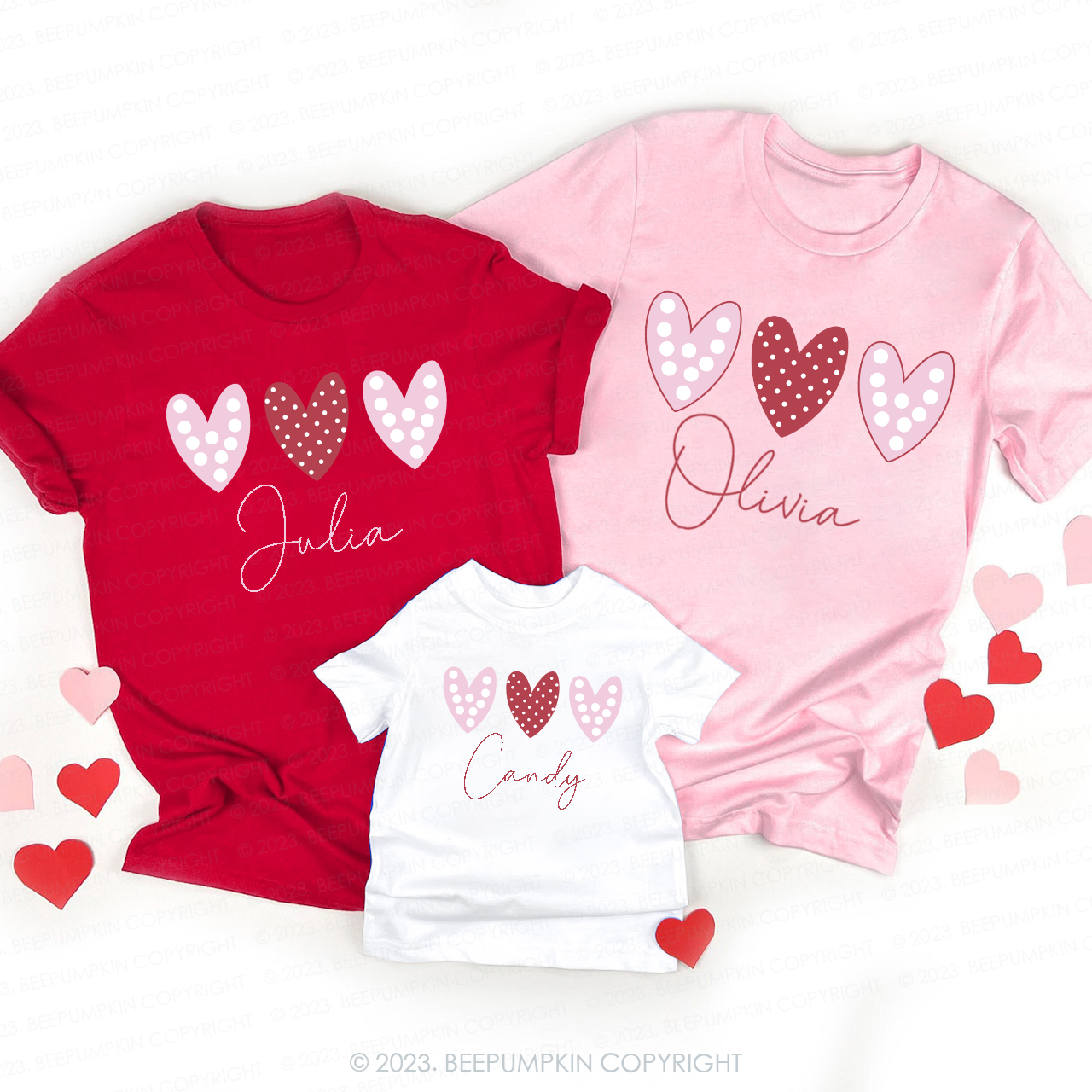 Polka Dots Pink Heart Valentines Day Shirts For Family