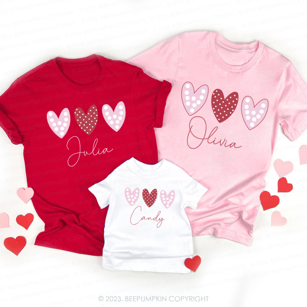 Polka Dots Pink Heart Valentines Day Shirts For Family