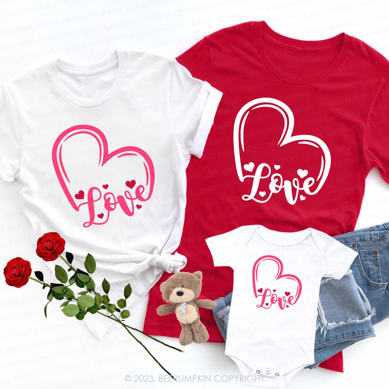 Pink Hearts Valentines Day Shirts For Family