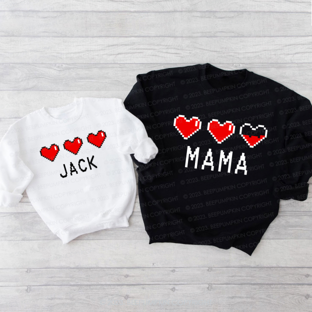 Personalized Pixel Heart Gift Valentine's Sweatshirts For Family